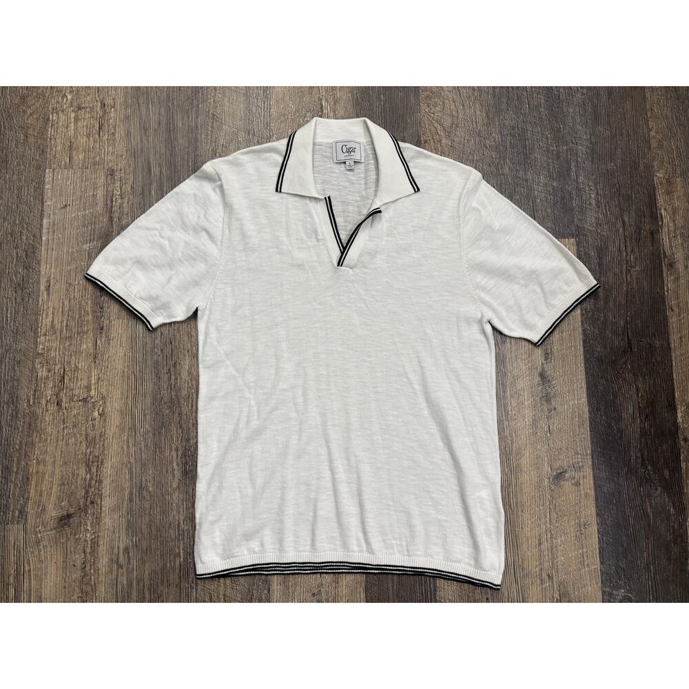 Cigar Couture Mens White Cotton Knit Polo Shirt Short Sleeve Tipped‎ Large